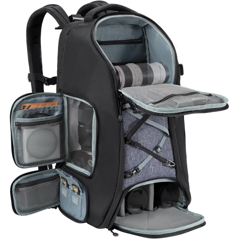 K&F Concept 30L Camera Backpack DSLR Raincover 16" Laptop Quick Side Access